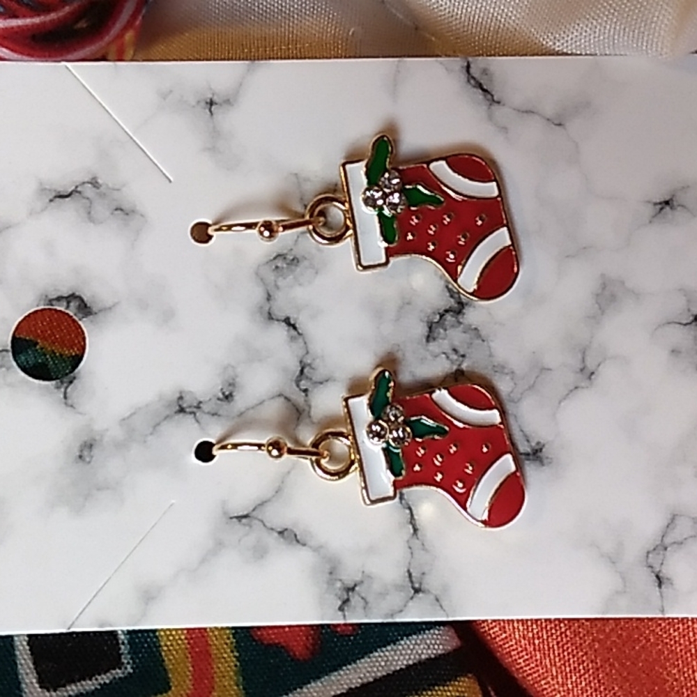 Hypoallergenic earrings Christmas Stocking .5 x 1 inches